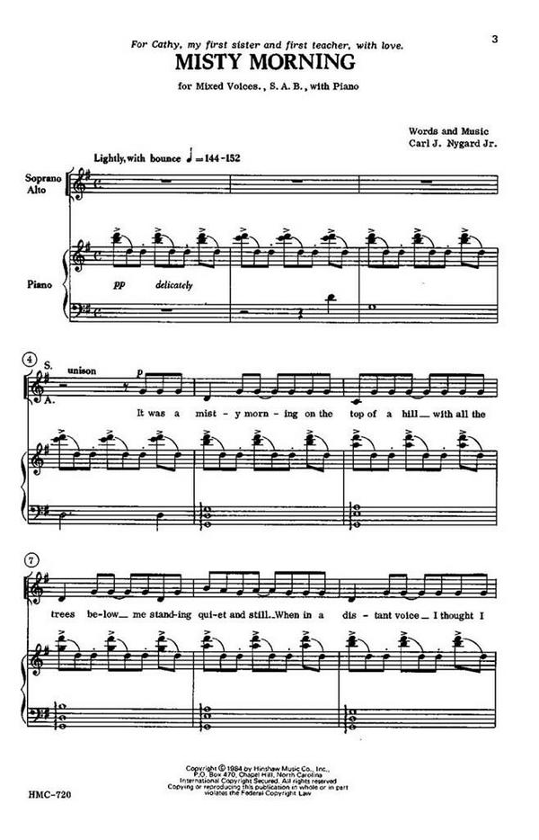 Carl Nygard, Misty Morning&nbsp;&nbsp;SAB, Piano&nbsp;&nbsp;Chorpartitur