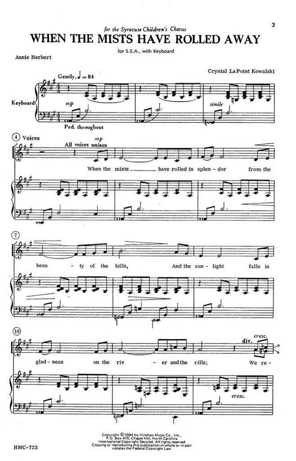 Crystal Godfrey LaPoint, When The Mists Have Rolled Away&nbsp;&nbsp;SSA, Keyboard&nbsp;&nbsp;Chorpartitur
