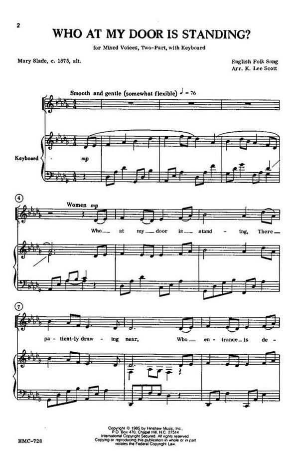 Who At My Door Is Standing?&nbsp;&nbsp;2-Part Choir and Organ&nbsp;&nbsp;Chorpartitur