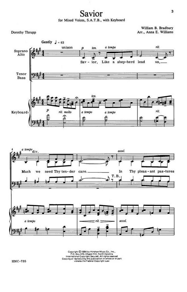William B. Bradbury, Savior&nbsp;&nbsp;SATB and Keyboard&nbsp;&nbsp;Chorpartitur