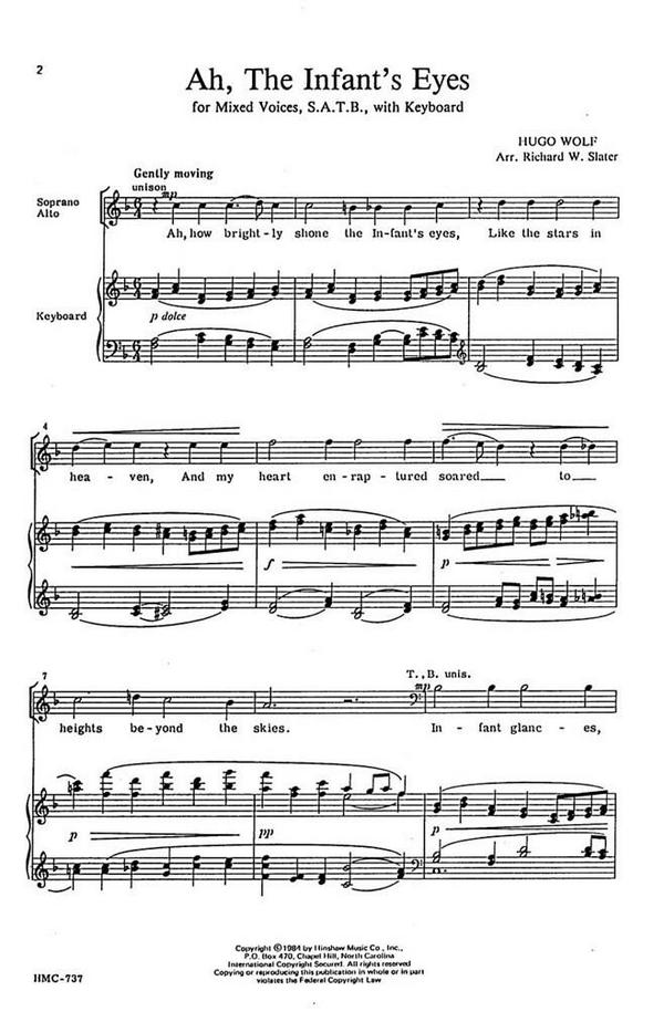 Hugo Wolf, Ah, The Infant's Eyes&nbsp;&nbsp;SATB and Keyboard&nbsp;&nbsp;Chorpartitur