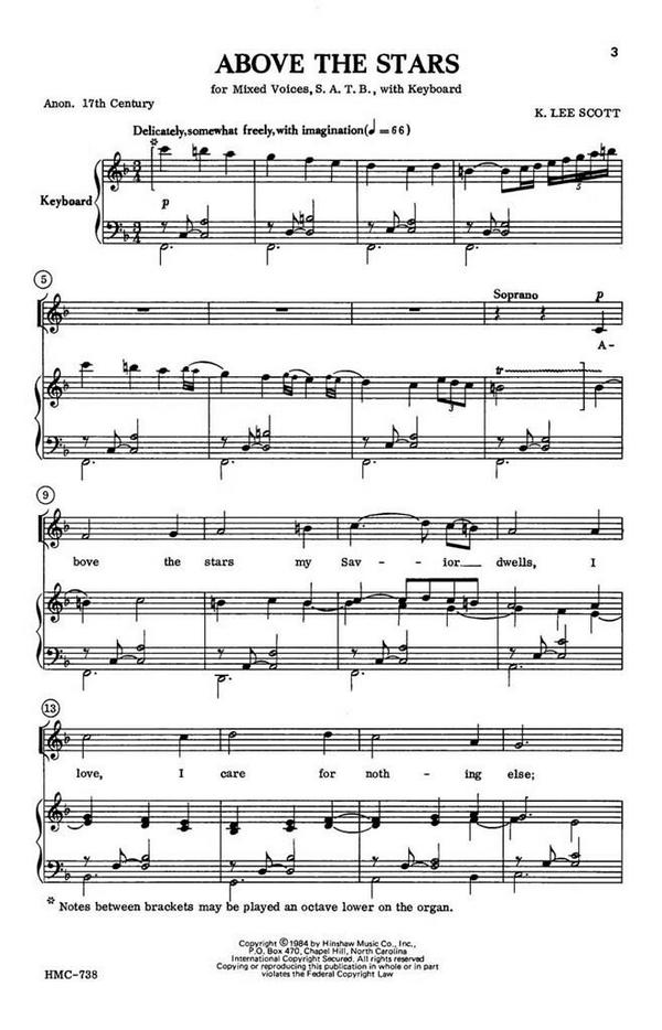 K. Lee Scott, Above The Stars&nbsp;&nbsp;SATB and Keyboard&nbsp;&nbsp;Chorpartitur