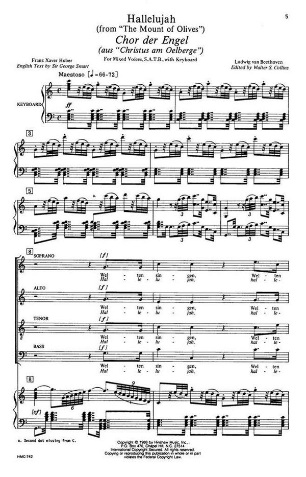Ludwig van Beethoven, Hallelujah&nbsp;&nbsp;SATB and Keyboard&nbsp;&nbsp;Chorpartitur