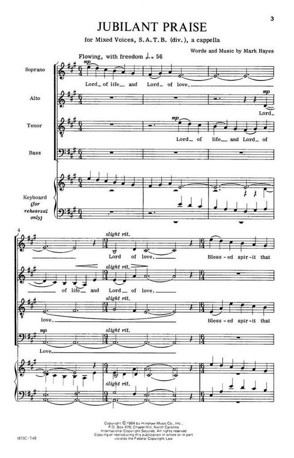 Mark Hayes, Jubilant Praise&nbsp;&nbsp;SATB Divisi a Cappella&nbsp;&nbsp;Chorpartitur