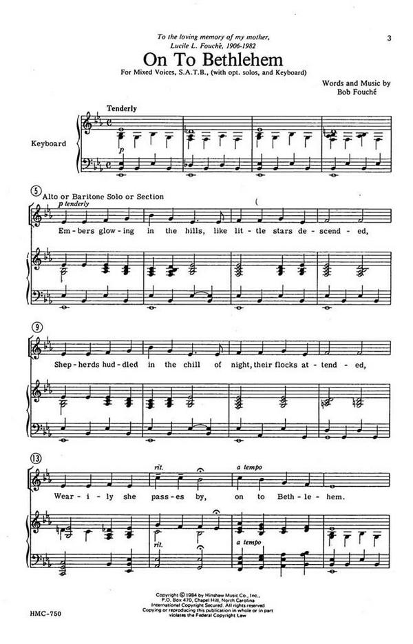 Robert Fouche, On To Bethlehem&nbsp;&nbsp;SATB, Optional Solo, Keyboard&nbsp;&nbsp;Chorpartitur