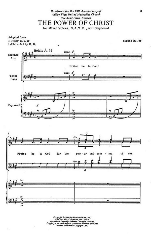 Eugene Butler, The Power Of Christ&nbsp;&nbsp;SATB and Keyboard&nbsp;&nbsp;Chorpartitur