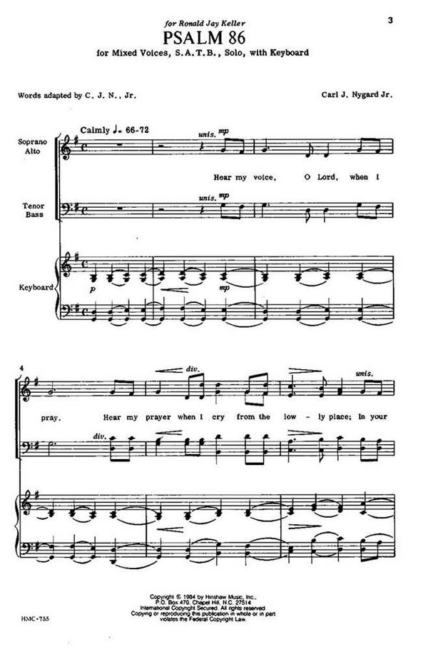 Carl Nygard, Psalm 86&nbsp;&nbsp;SATB, Solo, Keyboard&nbsp;&nbsp;Chorpartitur