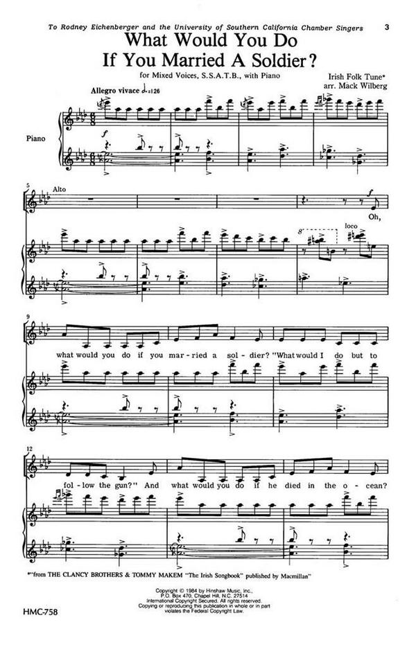 What Would You Do If You Married A Soldier?&nbsp;&nbsp;SSATB, Piano&nbsp;&nbsp;Chorpartitur