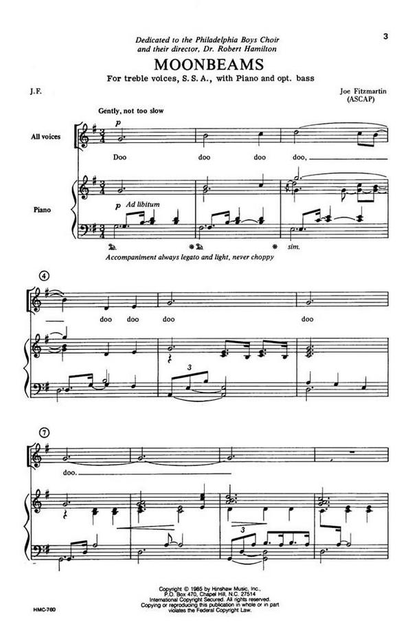 Joe Fitzmartin, Moonbeams&nbsp;&nbsp;SSA, Piano, Optional Bass&nbsp;&nbsp;Chorpartitur