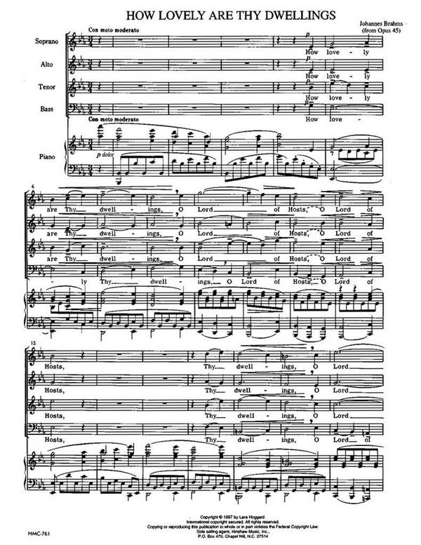 Johannes Brahms, How Lovely Are Thy Dwellings&nbsp;&nbsp;SATB and Keyboard&nbsp;&nbsp;Chorpartitur