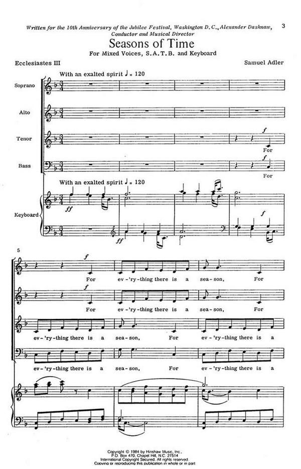 Samuel Adler, Seasons Of Time&nbsp;&nbsp;SATB and Keyboard&nbsp;&nbsp;Chorpartitur
