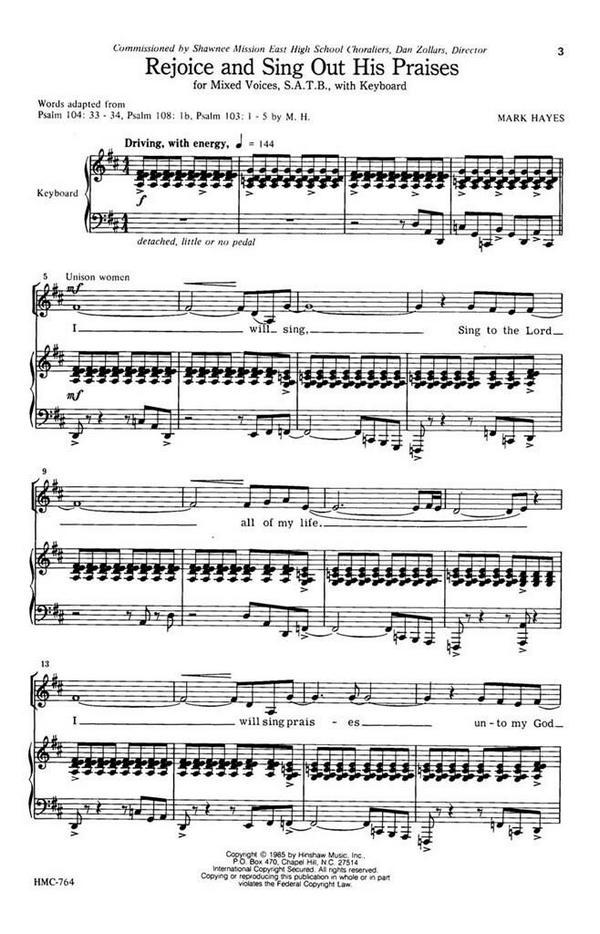 Mark Hayes, Rejoice And Sing Out His Praises&nbsp;&nbsp;SATB and Keyboard&nbsp;&nbsp;Chorpartitur