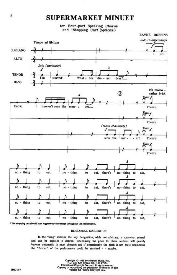 Bayne Dobbins, Supermarket Minuet&nbsp;&nbsp;4-Part Speaking Chorus, a Cappella&nbsp;&nbsp;Chorpartitur