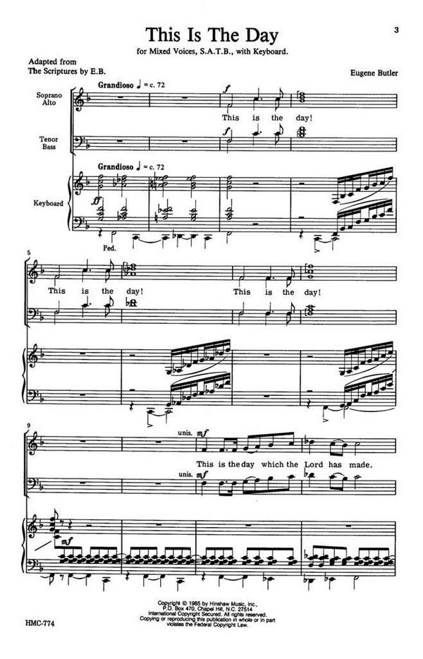 Eugene Butler, This Is The Day&nbsp;&nbsp;SATB and Keyboard&nbsp;&nbsp;Chorpartitur