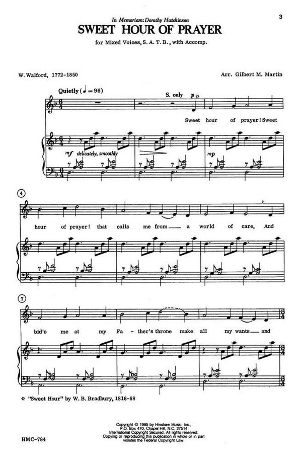 William B. Bradbury, Sweet Hour Of Prayer&nbsp;&nbsp;SATB and Keyboard&nbsp;&nbsp;Chorpartitur