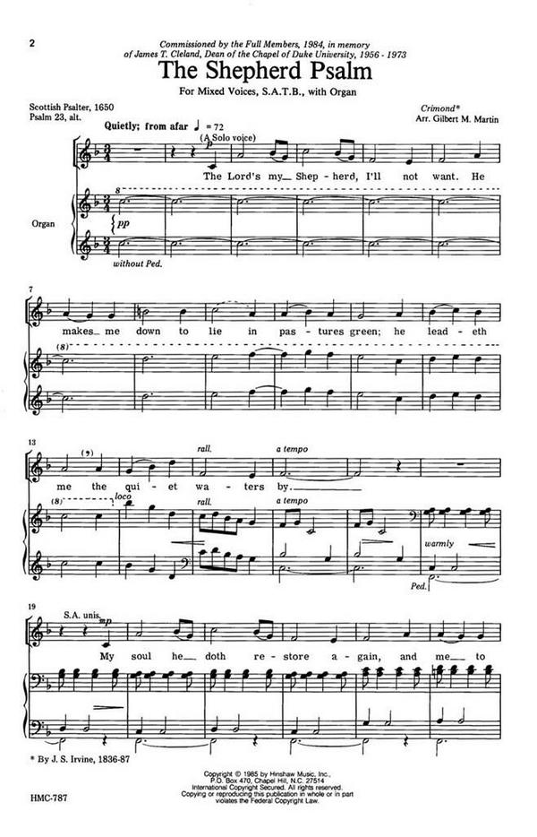 The Shepherd Psalm&nbsp;&nbsp;SATB and Organ&nbsp;&nbsp;Chorpartitur