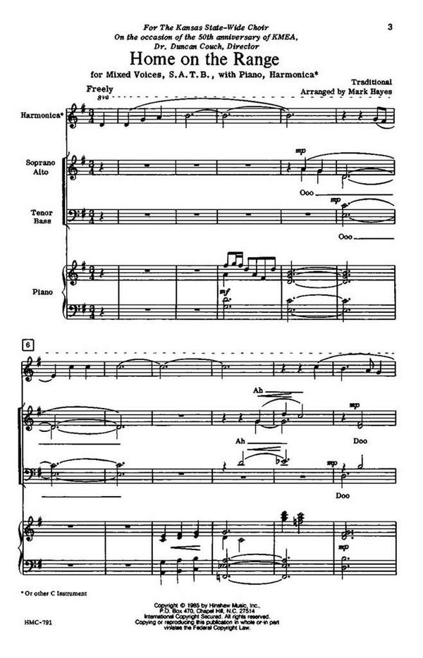 Home On The Range&nbsp;&nbsp;SATB, Piano, Harmonica Or Other C-Inst&nbsp;&nbsp;Chorpartitur