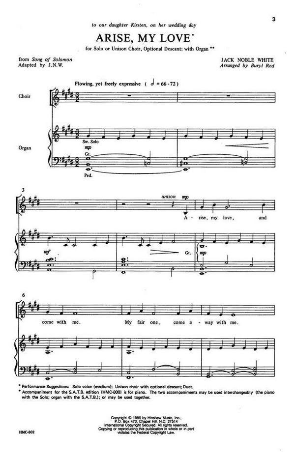 Jack White, Arise, My Love&nbsp;&nbsp;Choir, Organ&nbsp;&nbsp;Chorpartitur