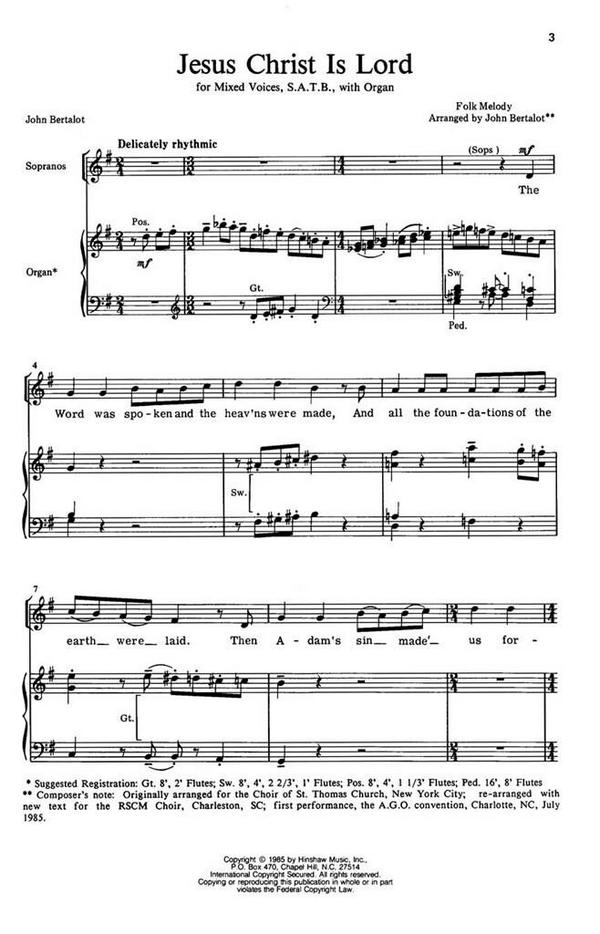 Jesus Christ Is Lord&nbsp;&nbsp;SATB and Organ&nbsp;&nbsp;Chorpartitur