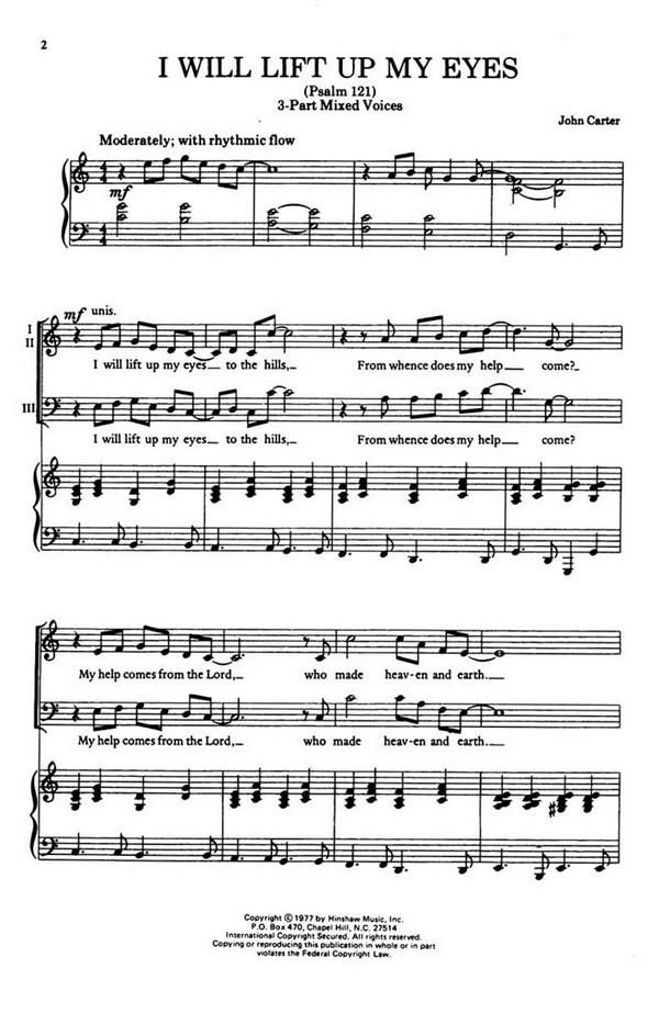 John Carter, I Will Lift Up My Eyes&nbsp;&nbsp;3-Part Choir and Keyboard&nbsp;&nbsp;Chorpartitur