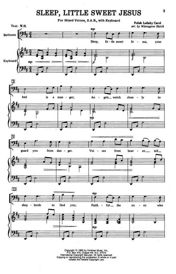 Sleep, Little Sweet Jesus&nbsp;&nbsp;SAB and Keyboard&nbsp;&nbsp;Chorpartitur