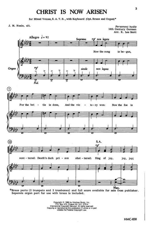 Christ Is Now Arisen&nbsp;&nbsp;SATB and Keyboard&nbsp;&nbsp;Chorpartitur