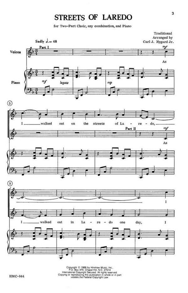 Streets Of Laredo&nbsp;&nbsp;2-Part Choir and Piano&nbsp;&nbsp;Chorpartitur