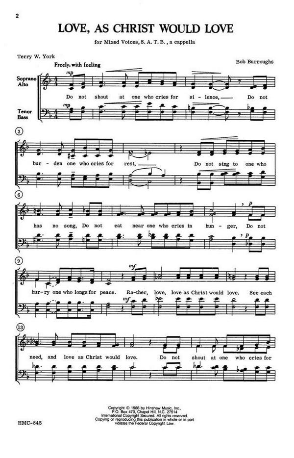 Bob Burroughs, Love, As Christ Would Love&nbsp;&nbsp;SATB a Cappella&nbsp;&nbsp;Chorpartitur