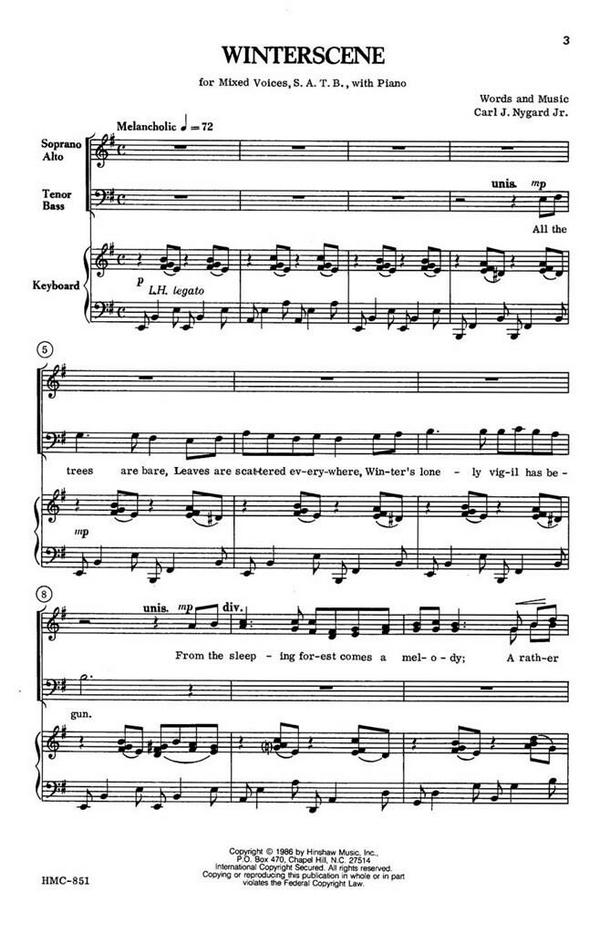Carl Nygard, Winterscene&nbsp;&nbsp;SATB, Piano&nbsp;&nbsp;Chorpartitur