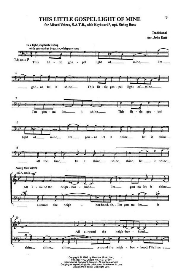 This Little Gospel Light Of Mine&nbsp;&nbsp;SATB, Keyboard, Optional String Bass&nbsp;&nbsp;Chorpartitur