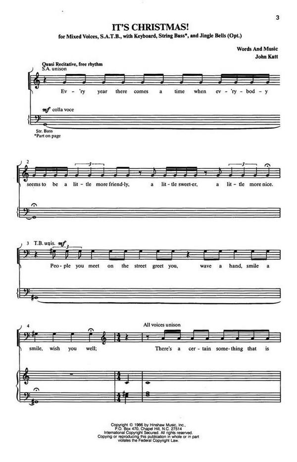 John Katt, It's Christmas&nbsp;&nbsp;SATB, Keyboard, String Bass and Jingle Bells Optional&nbsp;&nbsp;Chorpartitur