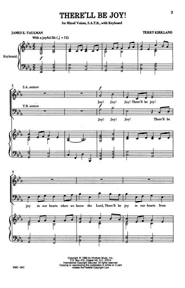 Terry Kirkland, There'll Be Joy!&nbsp;&nbsp;SATB and Keyboard&nbsp;&nbsp;Chorpartitur