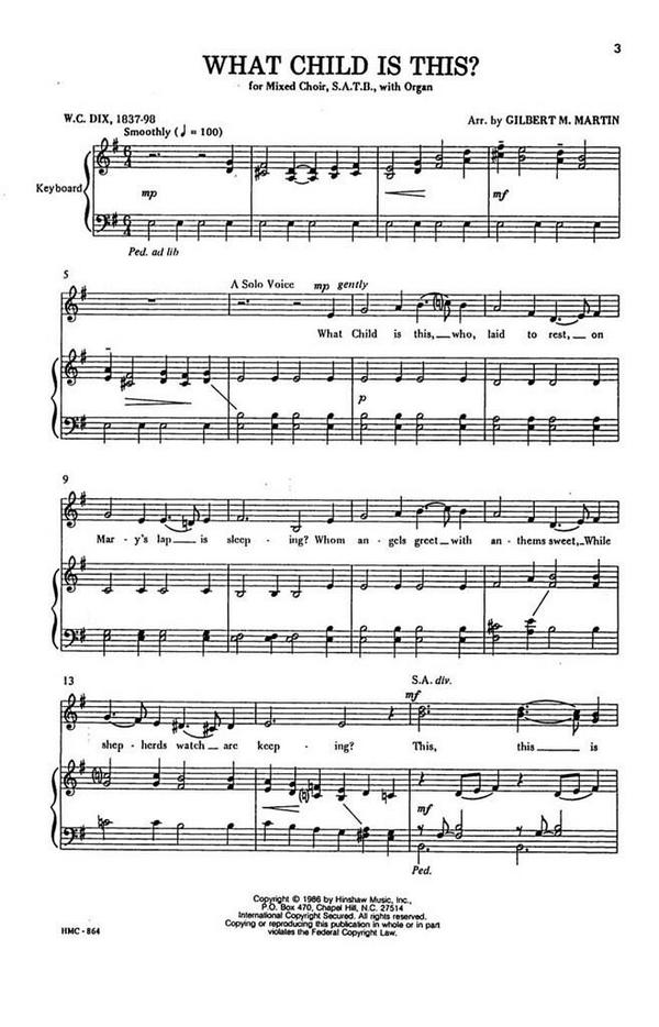 What Child Is This?&nbsp;&nbsp;SATB and Organ&nbsp;&nbsp;Chorpartitur