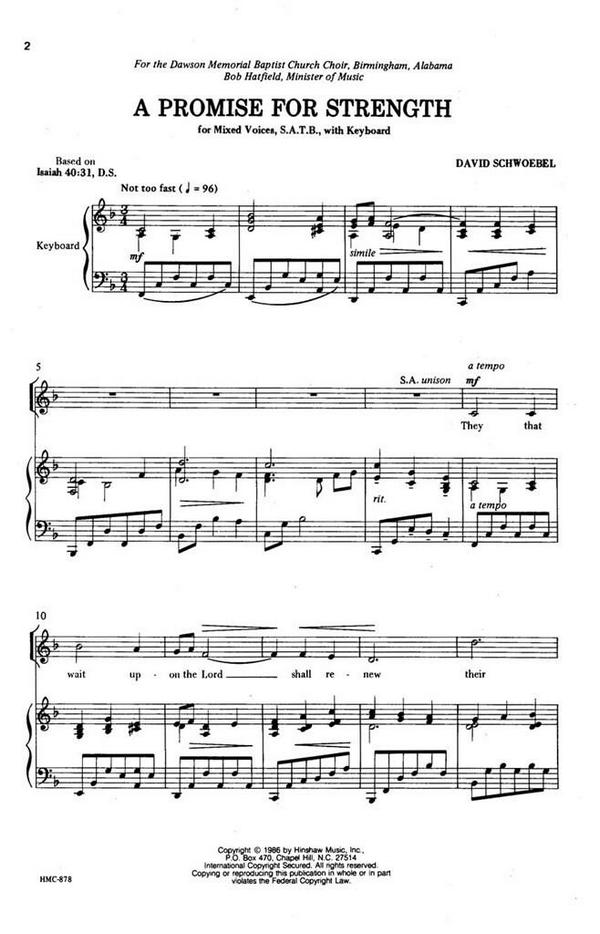 David Schwoebel, A Promise For Strength&nbsp;&nbsp;SATB and Keyboard&nbsp;&nbsp;Chorpartitur