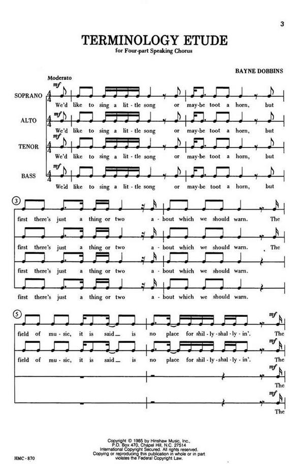 Bayne Dobbins, Terminology Etude&nbsp;&nbsp;4-Part Speaking Chorus, a Cappella&nbsp;&nbsp;Chorpartitur