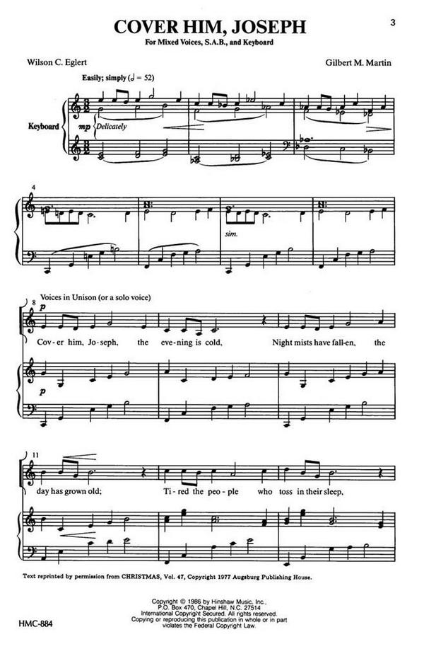 Gilbert Martin, Cover Him Joseph&nbsp;&nbsp;SAB and Keyboard&nbsp;&nbsp;Chorpartitur