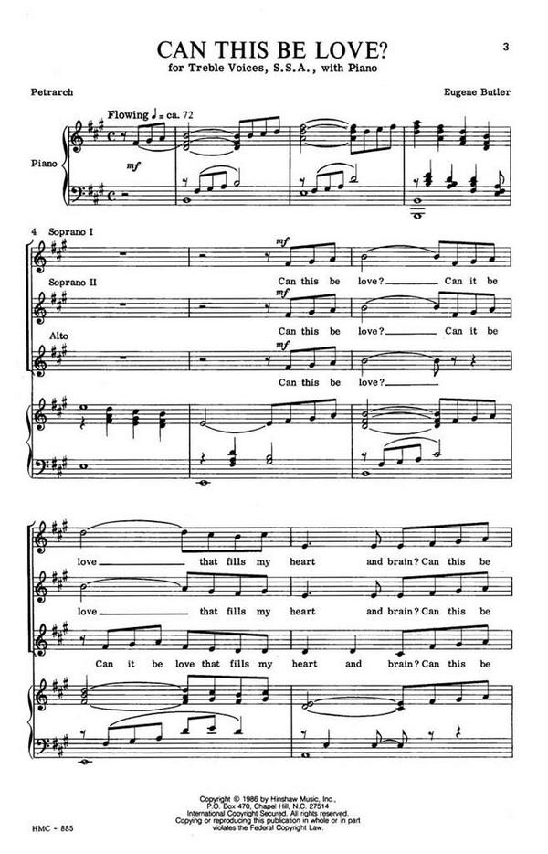 Eugene Butler, Can This Be Love?&nbsp;&nbsp;SSA, Piano&nbsp;&nbsp;Chorpartitur