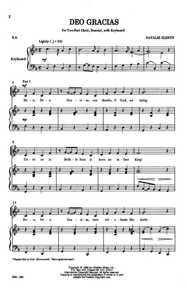 Natalie Sleeth, Deo Gracias&nbsp;&nbsp;TWO-Part, descant, Keyboard&nbsp;&nbsp;Chorpartitur