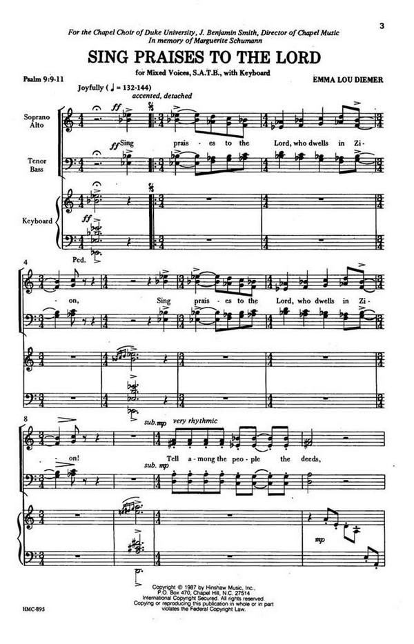 Emma Lou Diemer, Sing Praises To The Lord&nbsp;&nbsp;SATB and Keyboard&nbsp;&nbsp;Chorpartitur