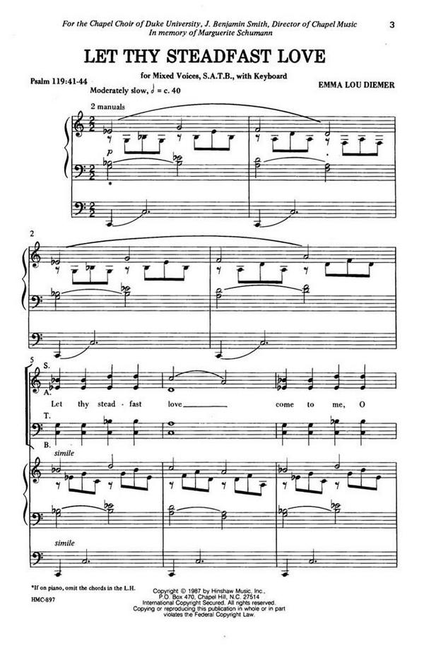 Emma Lou Diemer, Let Thy Steadfast Love&nbsp;&nbsp;SATB and Keyboard&nbsp;&nbsp;Chorpartitur