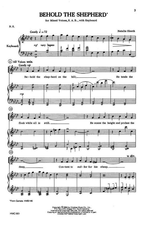 Natalie Sleeth, Behold The Shepherd&nbsp;&nbsp;SAB and Keyboard&nbsp;&nbsp;Chorpartitur