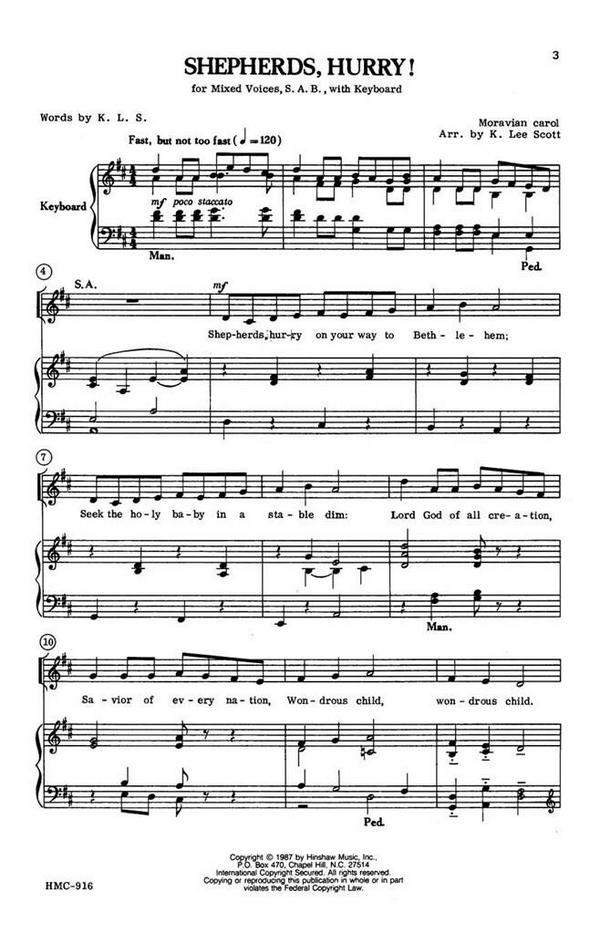 Thomas Morley, Shepherds, Hurry!&nbsp;&nbsp;SAB and Keyboard&nbsp;&nbsp;Chorpartitur