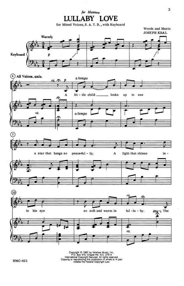 Joseph Kral, Lullaby Love&nbsp;&nbsp;SATB and Keyboard&nbsp;&nbsp;Chorpartitur