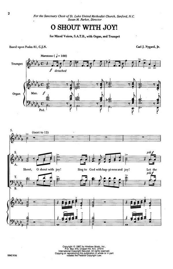 Carl Nygard, O Shout With Joy!&nbsp;&nbsp;SATB, Organ and Trumpet&nbsp;&nbsp;Chorpartitur