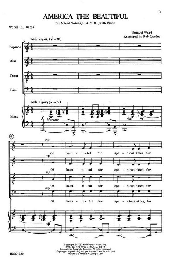Samuel A. Ward, America The Beautiful&nbsp;&nbsp;SATB, Piano&nbsp;&nbsp;Chorpartitur