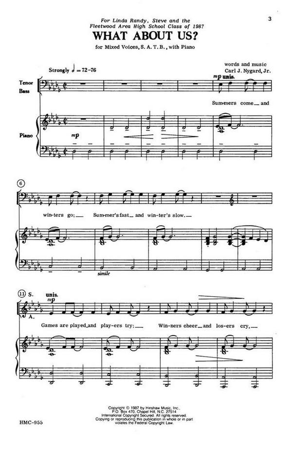 Carl Nygard, What About Us?&nbsp;&nbsp;SATB, Piano&nbsp;&nbsp;Chorpartitur