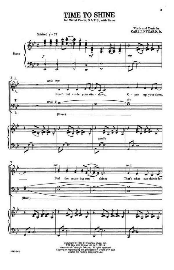 Carl Nygard, Time To Shine&nbsp;&nbsp;SATB, Piano&nbsp;&nbsp;Chorpartitur
