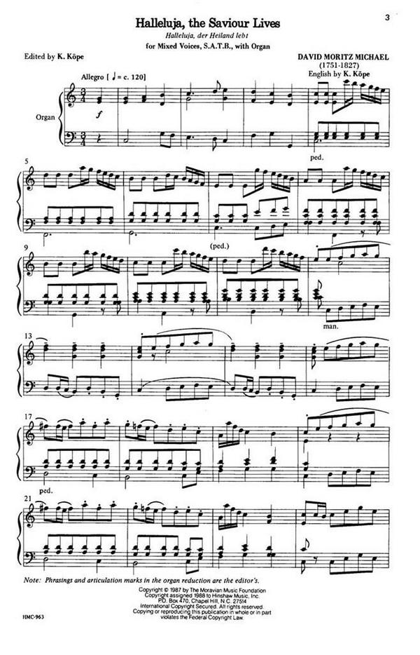 David Mortiz Michael, Halleluja, The Saviour Lives&nbsp;&nbsp;SATB and Organ&nbsp;&nbsp;Chorpartitur