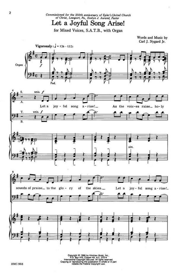 Carl Nygard, Let A Joyful Song Arise&nbsp;&nbsp;SATB and Organ&nbsp;&nbsp;Chorpartitur