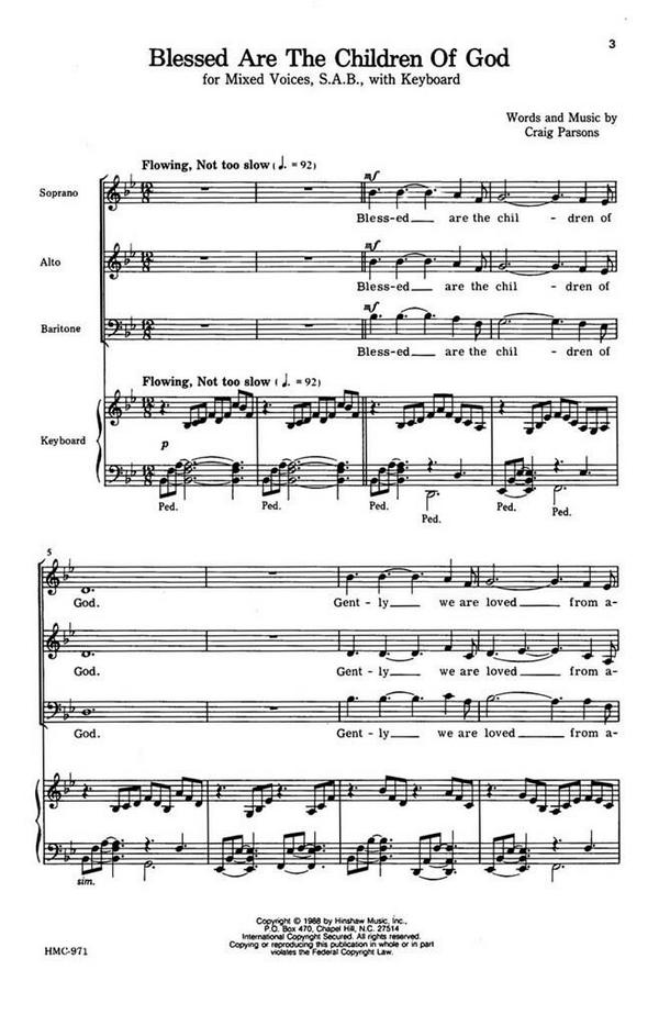 Craig Parsons, Blessed Are The Children Of God&nbsp;&nbsp;SAB and Keyboard&nbsp;&nbsp;Chorpartitur